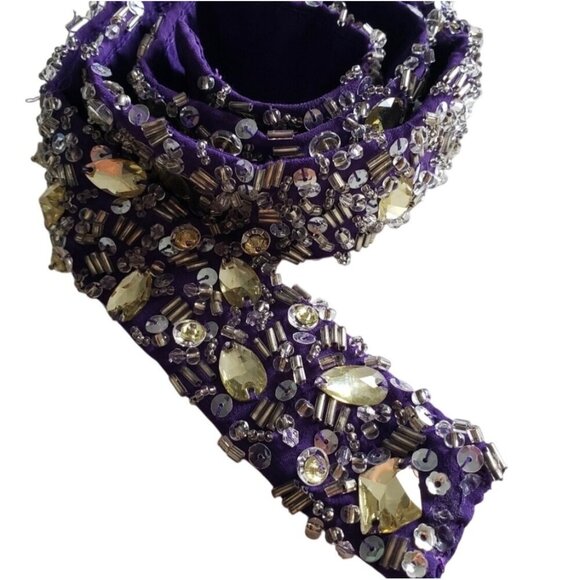 Purple Beaded Sash Belt With Sequins & Jewels - Picture 3 of 3